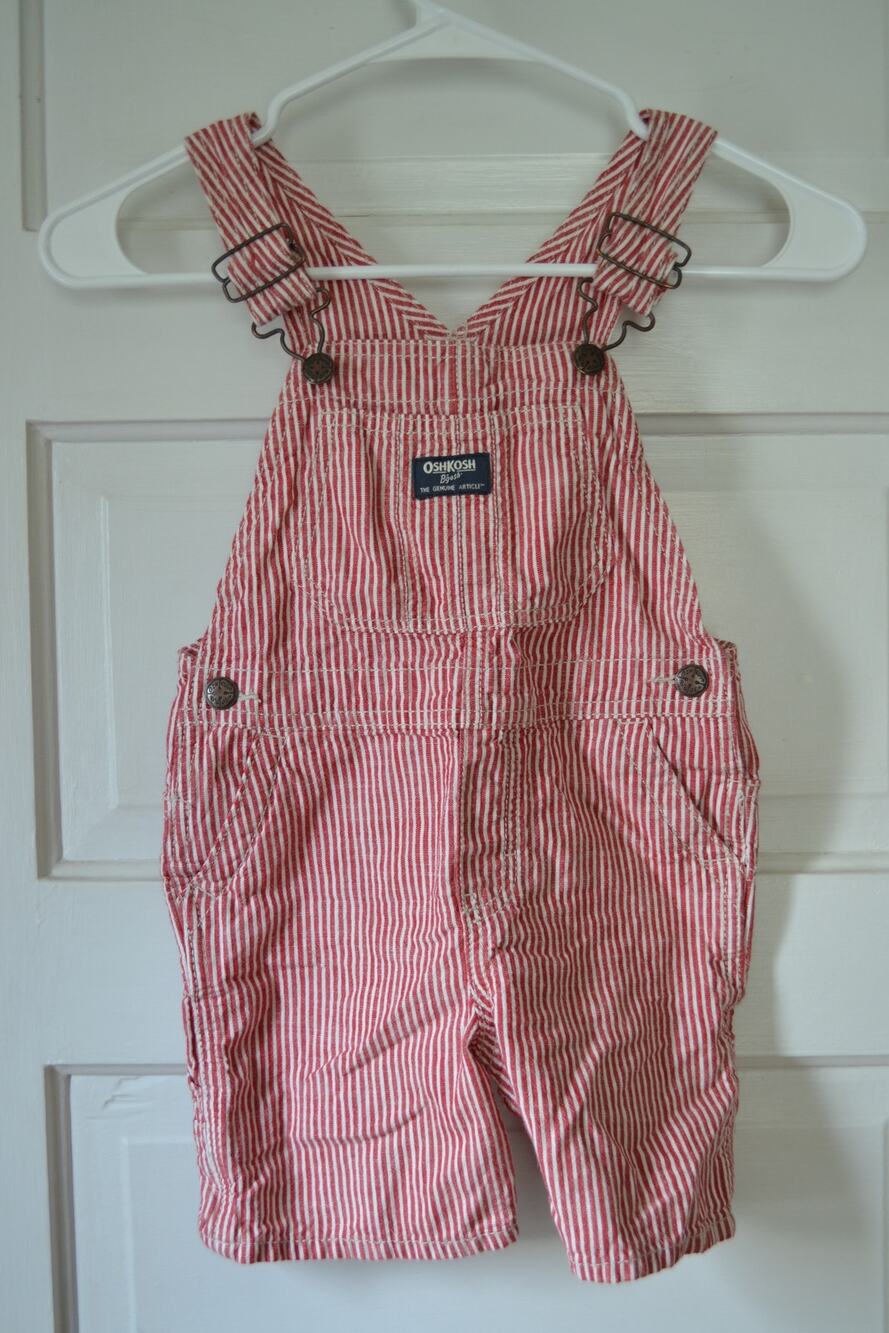OshKosh B'gosh Hickory Striped 4T Overalls Vintage Nautical Preppy New England